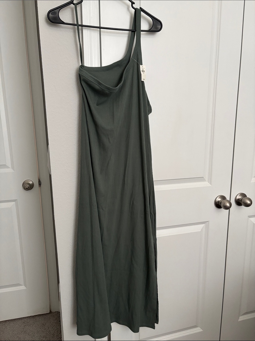 aerie One-Shoulder Olive Maxi Slip Dress